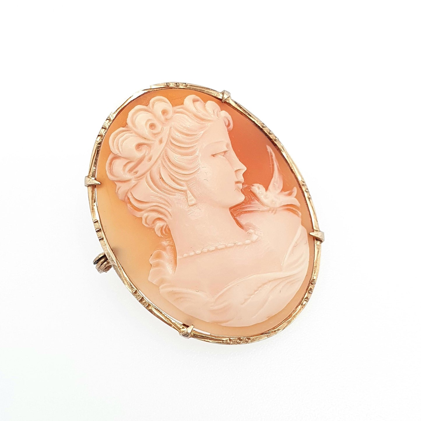 Vintage Solid Silver Bird Cameo Pendant Brooch Woman Necklace Gold Vermeil Genuine Shell 1970s Womens Jewelry Jewellery