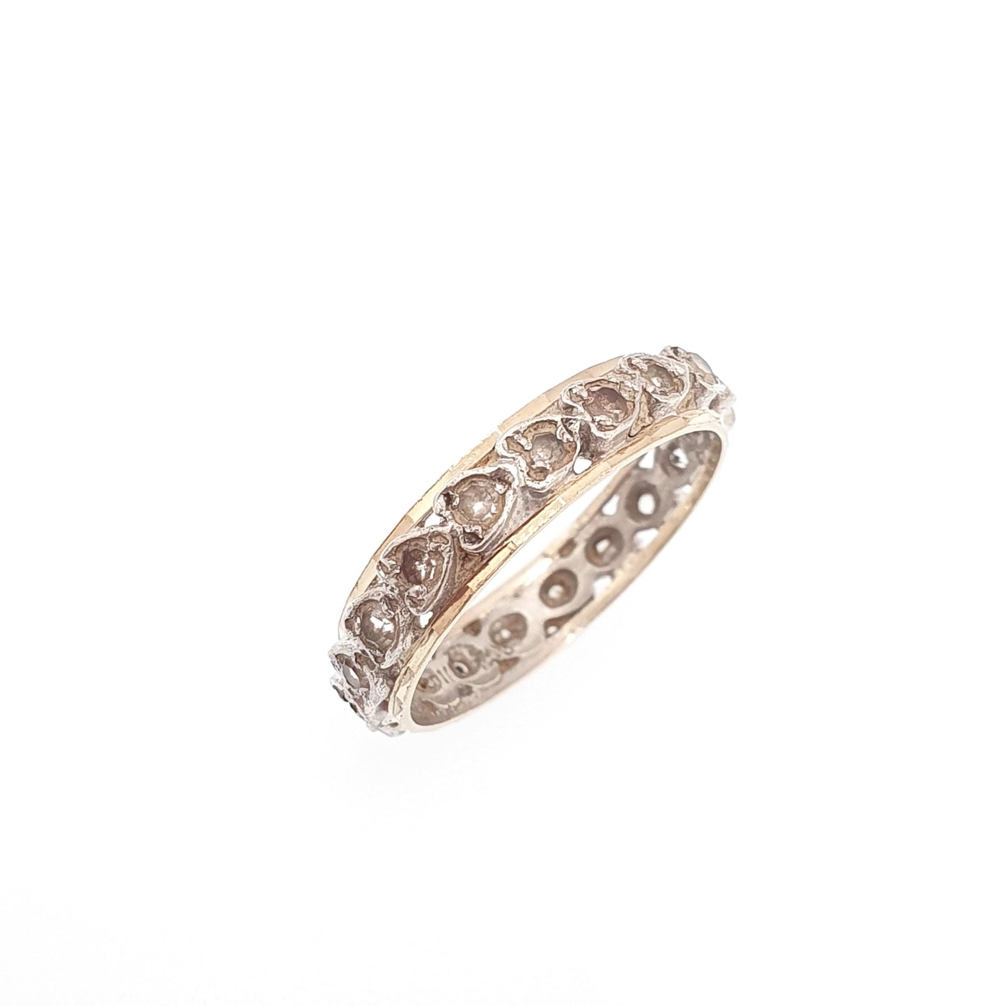 Antique Art Deco 9ct 9k Gold Sterling Silver Eternity Ring Heart White Spinel Gemstone Solid 375 Vintage 1920s Womens Jewelry Jewellery