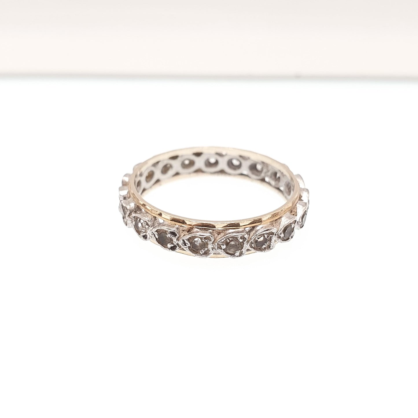 Antique Art Deco 9ct 9k Gold Sterling Silver Eternity Ring Heart White Spinel Gemstone Solid 375 Vintage 1920s Womens Jewelry Jewellery