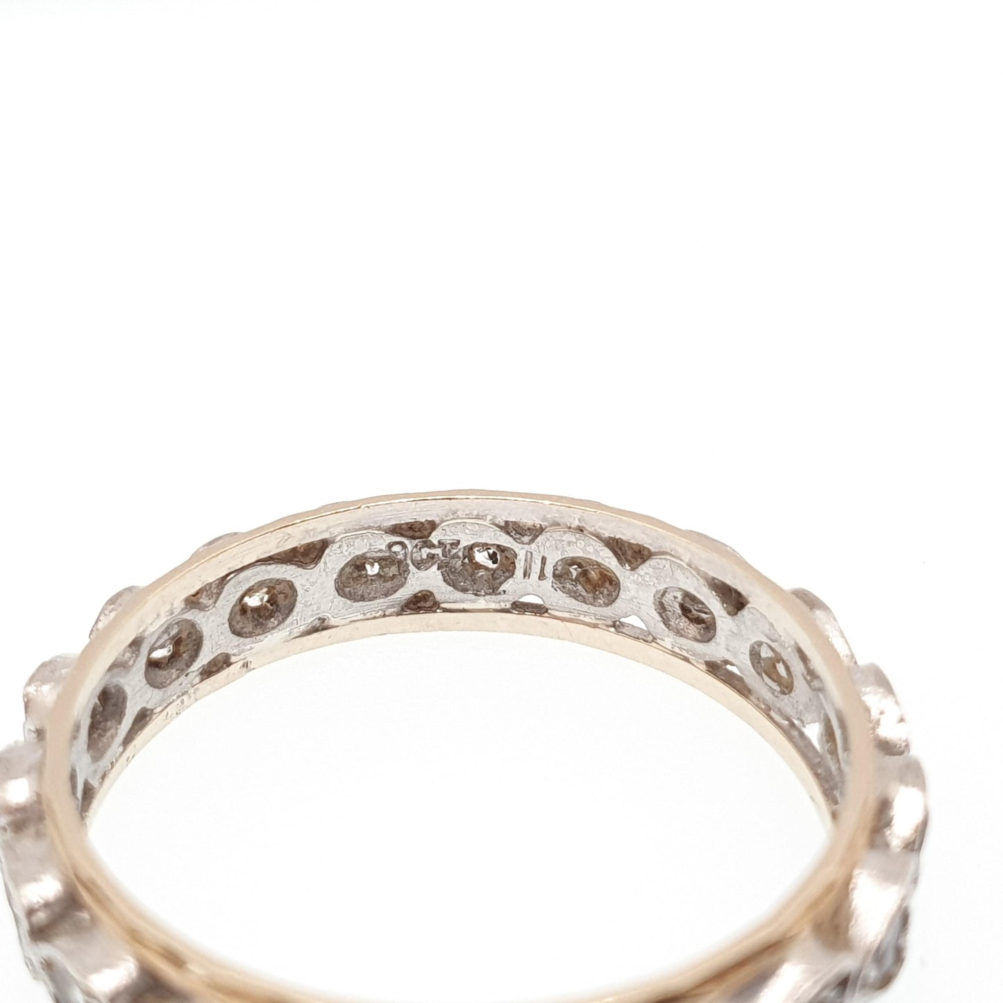 Antique Art Deco 9ct 9k Gold Sterling Silver Eternity Ring Heart White Spinel Gemstone Solid 375 Vintage 1920s Womens Jewelry Jewellery