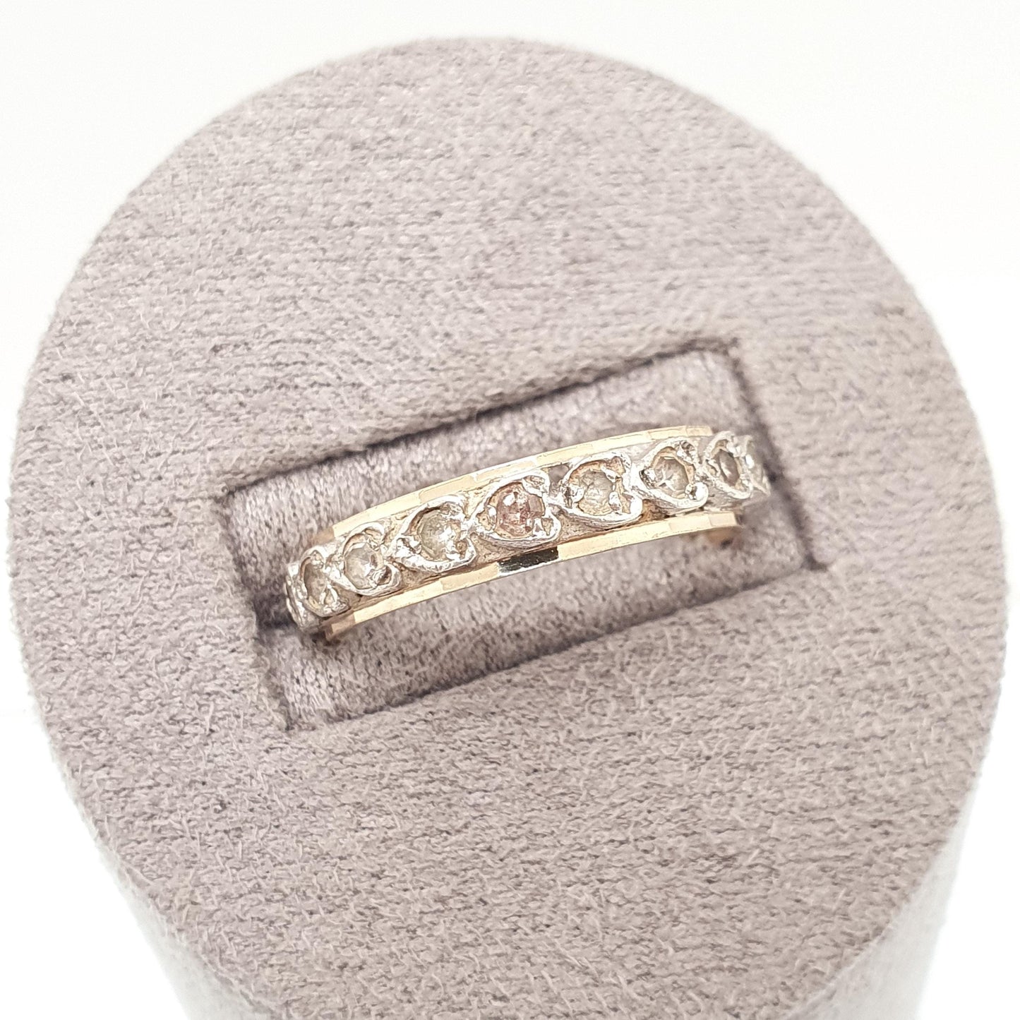 Antique Art Deco 9ct 9k Gold Sterling Silver Eternity Ring Heart White Spinel Gemstone Solid 375 Vintage 1920s Womens Jewelry Jewellery