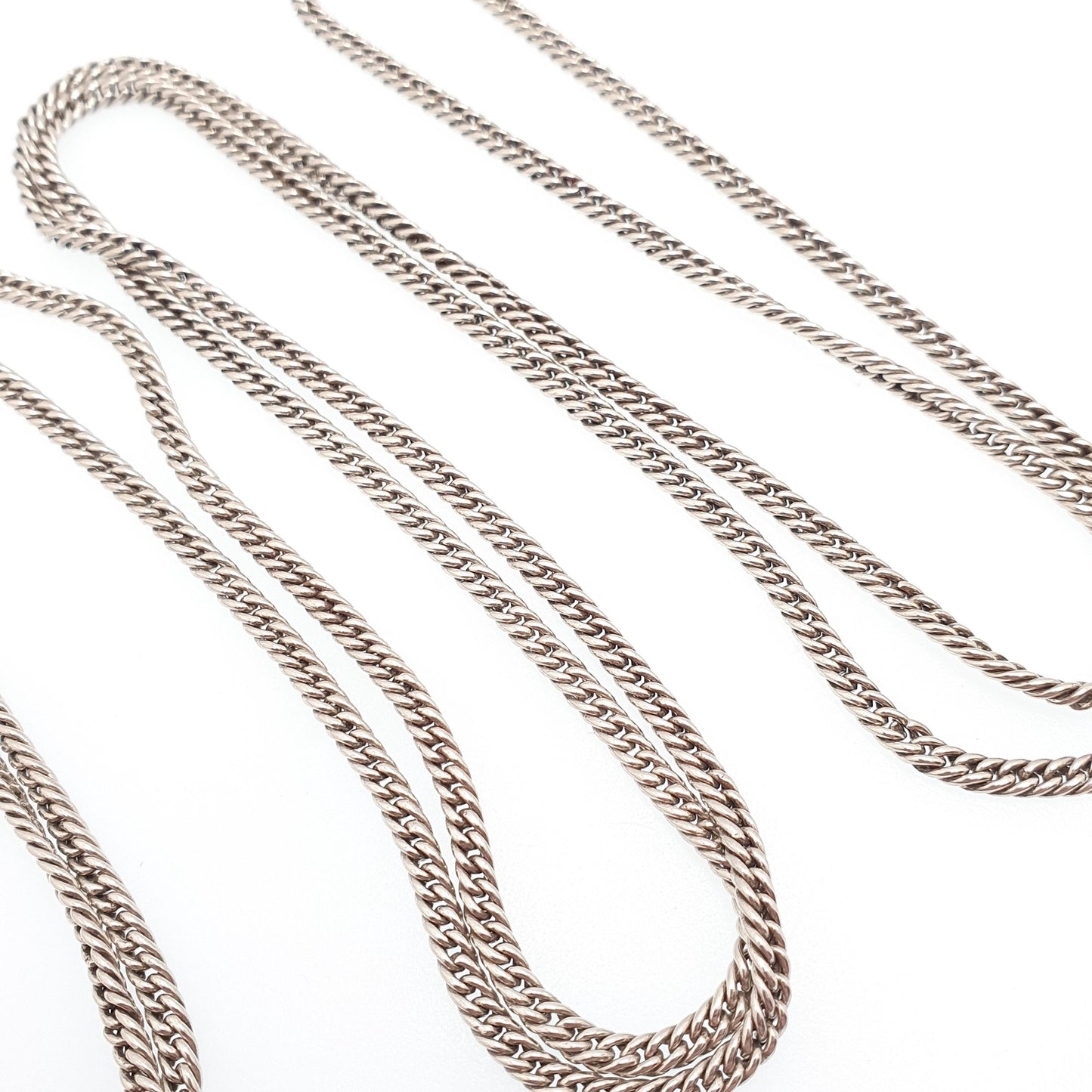 Antique Victorian Muff Chain Sterling Silver Necklace Dog Clip 156cm 61.4" 42.19g Curb Link Very Long Heavy Guard Solid 925 Vintage Womens