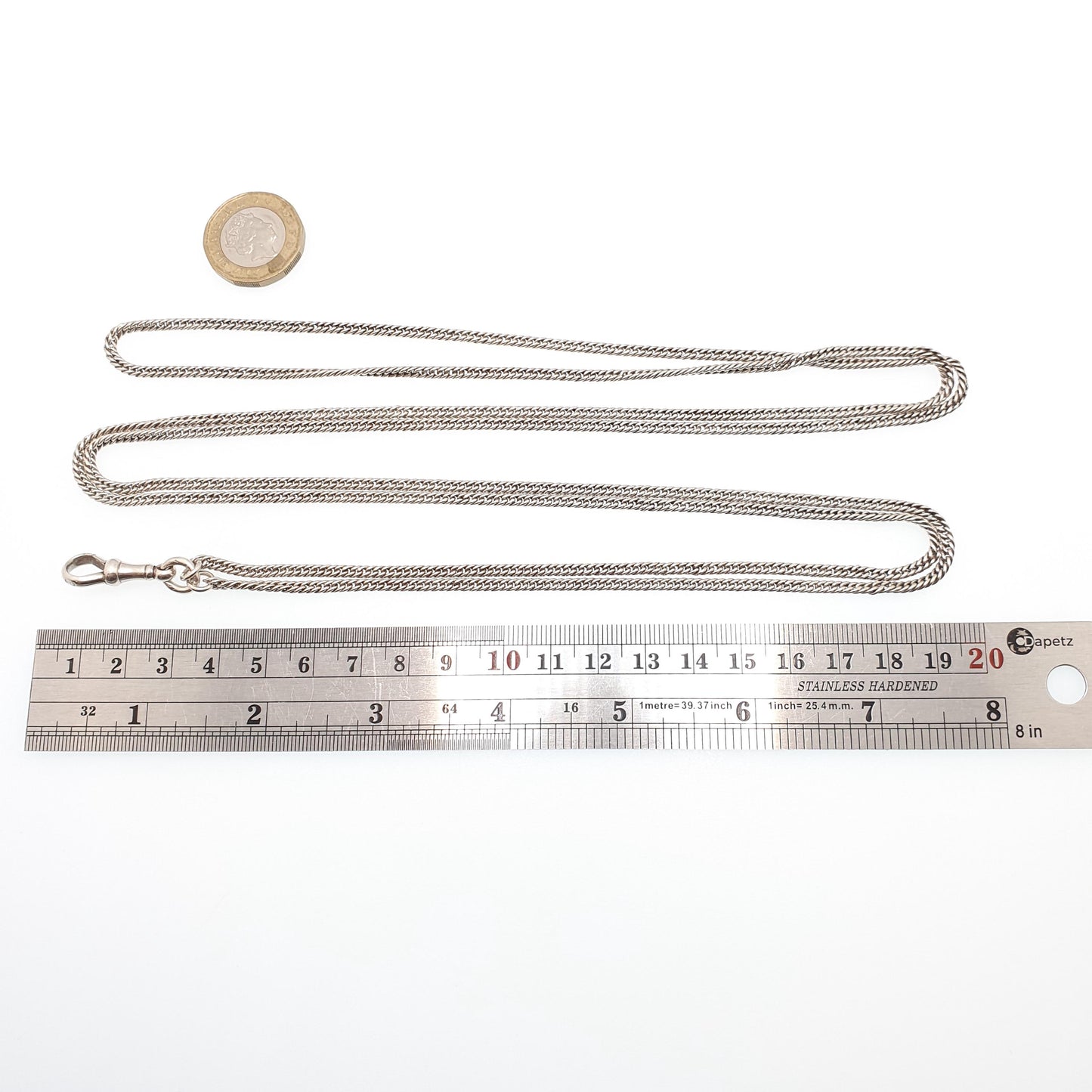 Antique Victorian Muff Chain Sterling Silver Necklace Dog Clip 156cm 61.4" 42.19g Curb Link Very Long Heavy Guard Solid 925 Vintage Womens