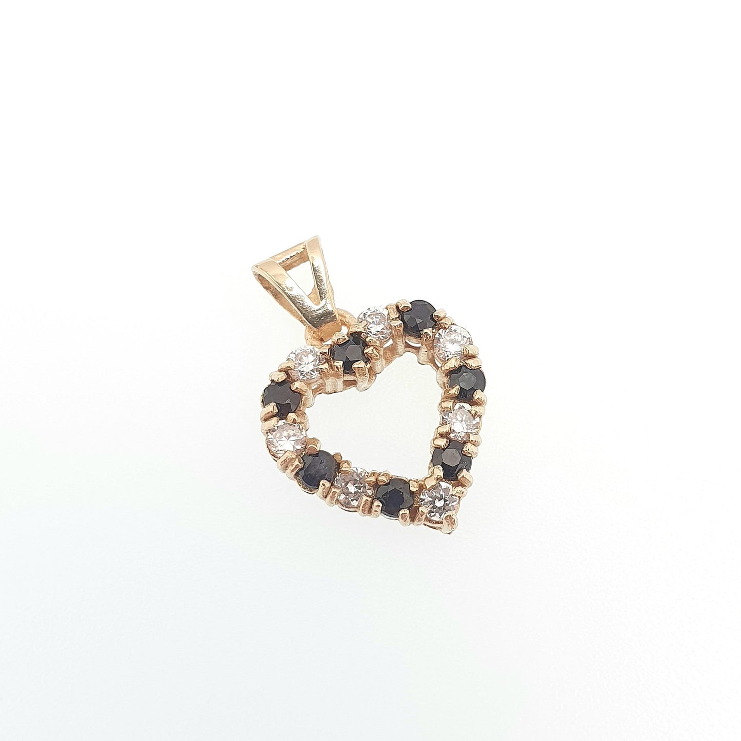 Vintage 9ct Gold Sapphire Heart Pendant CZ Solid 375 9k Love Romantic Necklace Womens Jewelry Jewellery