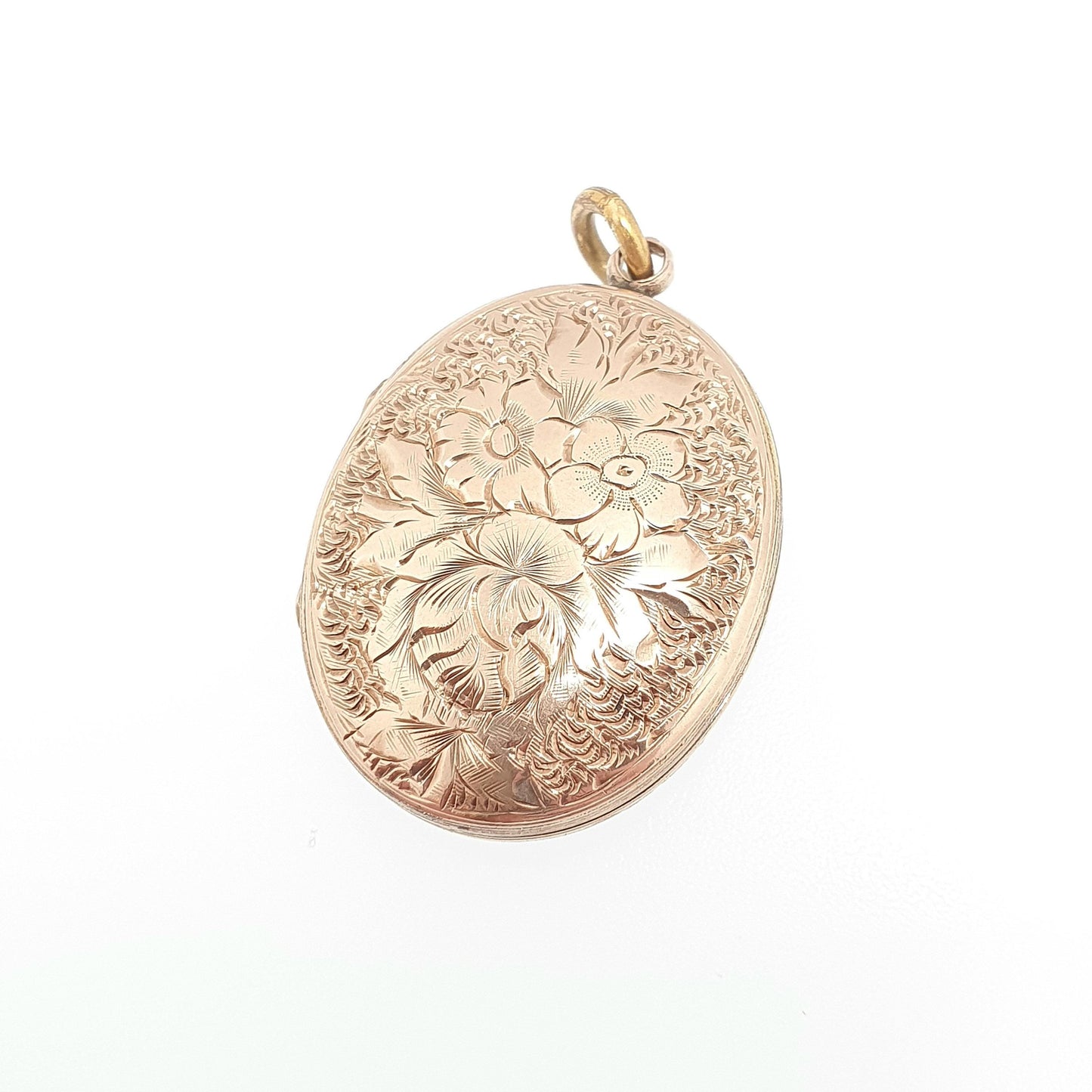 Antique 9ct Rose Gold Locket Oval Solid 9k 375 Engraved Victorian Pendant Back & Front Necklace Jewelry Womens Jewellery