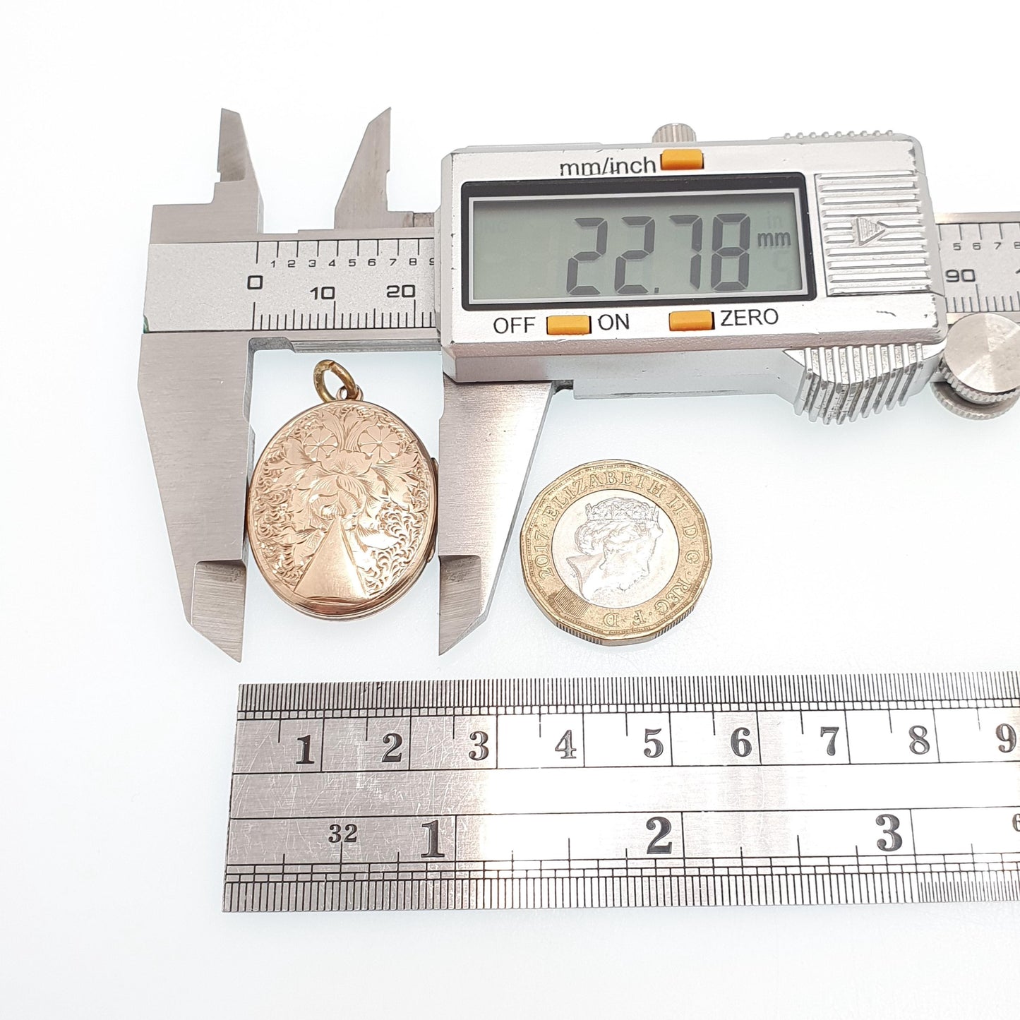 Antique 9ct Rose Gold Locket Oval Solid 9k 375 Engraved Victorian Pendant Back & Front Necklace Jewelry Womens Jewellery