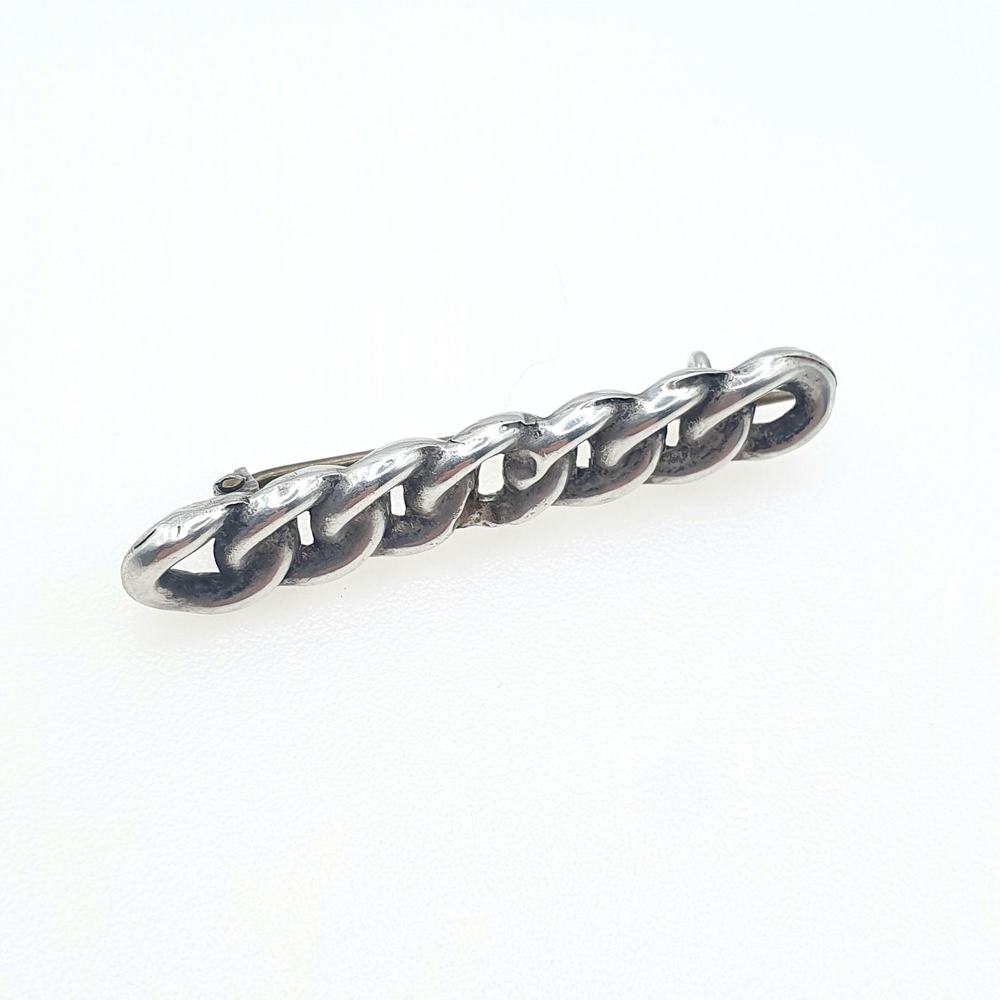 Antique Sterling Silver Curb Link Brooch Pin 1901 Hallmarked Vintage Womens Jewelry Jewellery