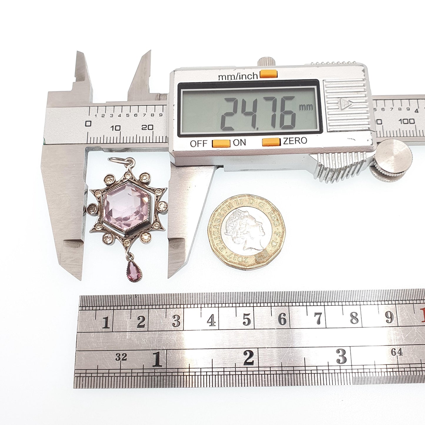 Antique Solid Silver Amethyst & Diamond Paste Pendant Necklace Star Cluster Celestial Hexagon Cut Rare Vintage Womens Jewellery Jewelry