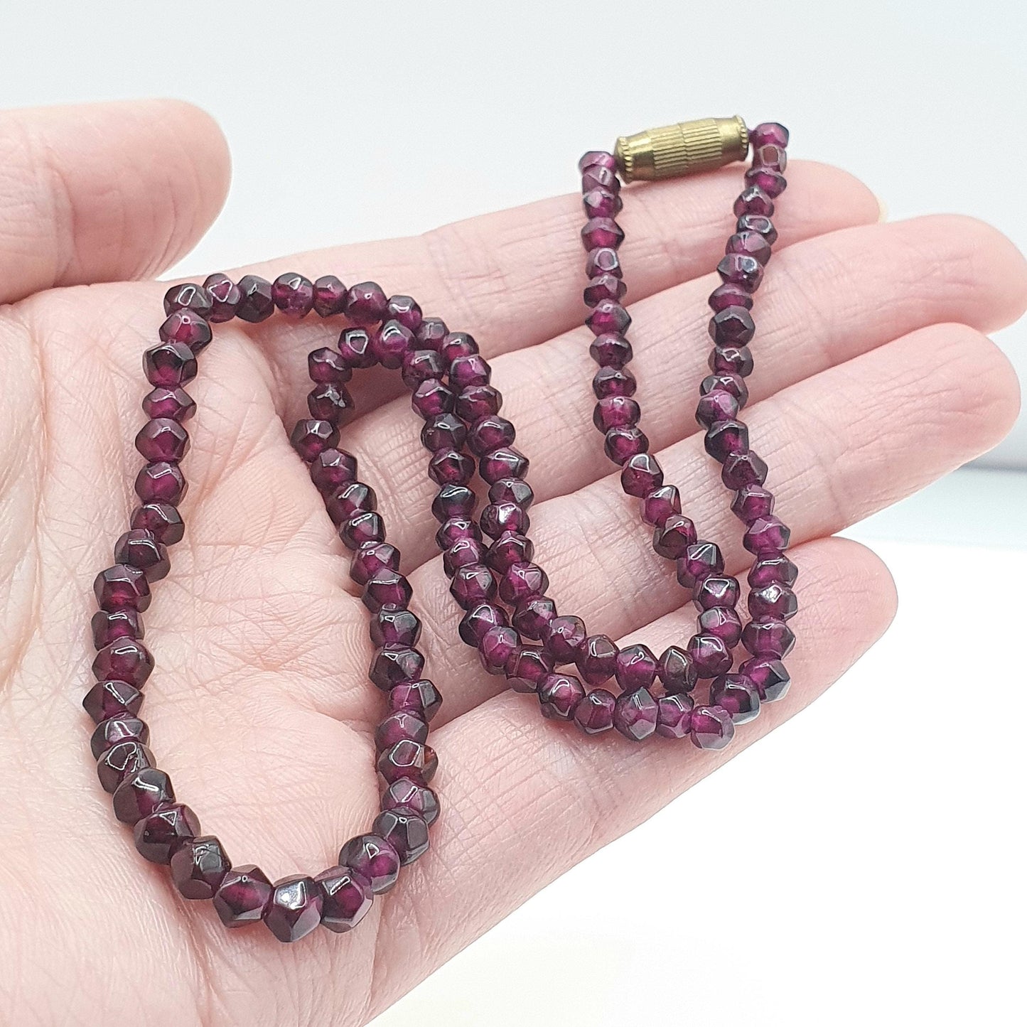 Antique Art Deco Garnet Bead Necklace Womens Jewellery Jewelry Vintage Gemstone Hand Cut