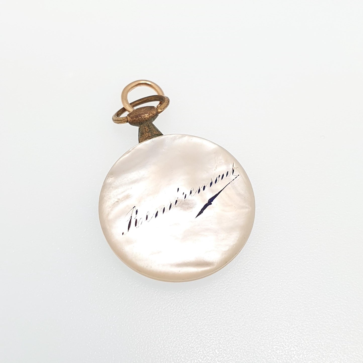Antique French Pocket Watch Charm Necklace Pendant Mother of Pearl Depose Vintage Gold Tone Womens Jewellery Jewelry