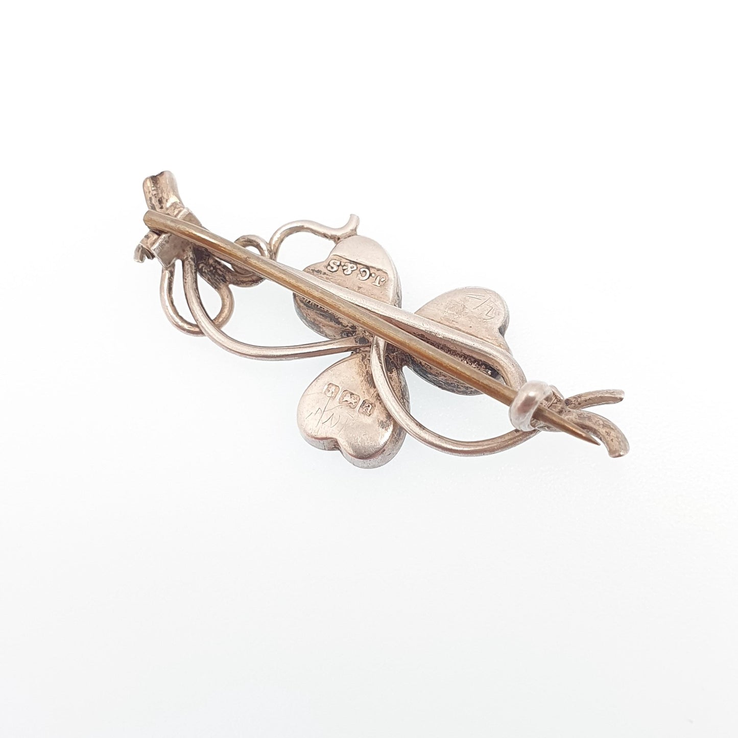 Antique Sterling Silver Clover Brooch Pin Lucky Irish Three Leaf Green Shamrock Celtic Vintage Jewelry Jewellery