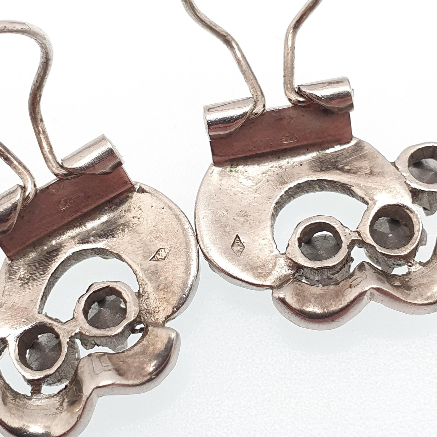 Antique Solid Silver Diamond Paste Earrings Art Deco Clip On French 1920s Vintage Sparkly Flapper Jewelry Jewellery