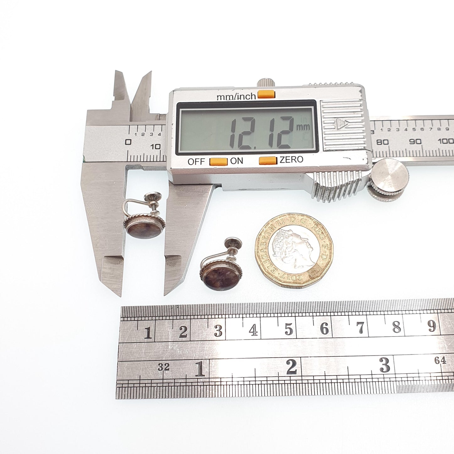 Antique Blue John Sterling Silver Earrings Rare Art Deco Cabochon Screw Back 1920s Bleu Jaune Womens Vintage 925 Gemstone Jewelry Jewellery