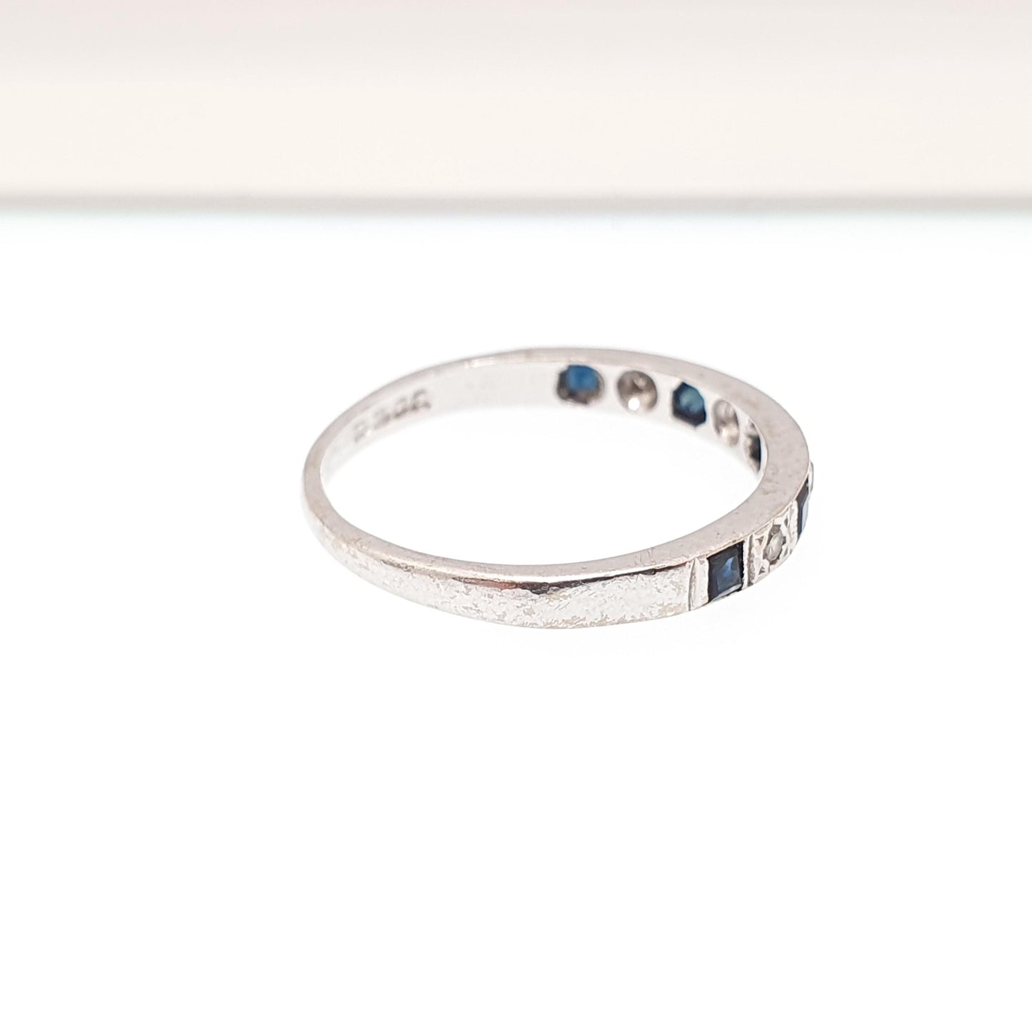 Vintage Sapphire & Diamond Ring 18ct Solid White Gold 18k 750 Half Eternity Square Cut Fine Estate Womens Vintage Jewelry Jewellery