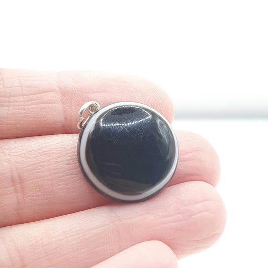 Antique Victorian Bullseye Agate Solid Silver Pendant Necklace Womens Jewellery Jewelry Quartz Gemstone