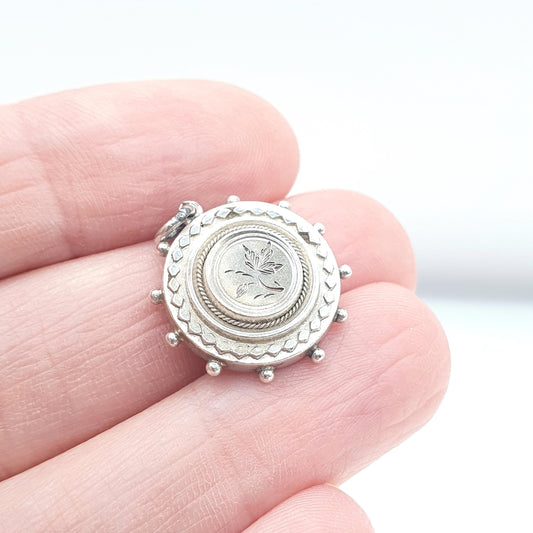 Antique Solid Silver Victorian Etruscan Charm Pendant Bead Leaf Engraved Women's Necklace Jewellery