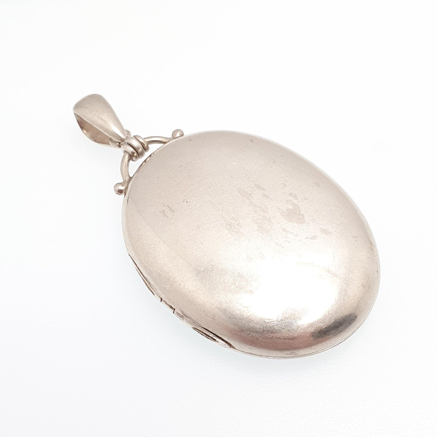 Antique Victorian Solid Silver Locket Smooth Polished Plain Blank Big Large Oval Necklace Pendant Vintage Jewellery Jewelry