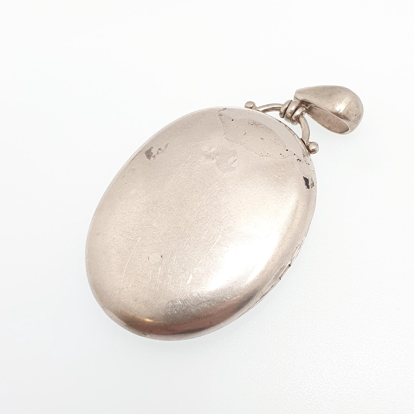 Antique Victorian Solid Silver Locket Smooth Polished Plain Blank Big Large Oval Necklace Pendant Vintage Jewellery Jewelry