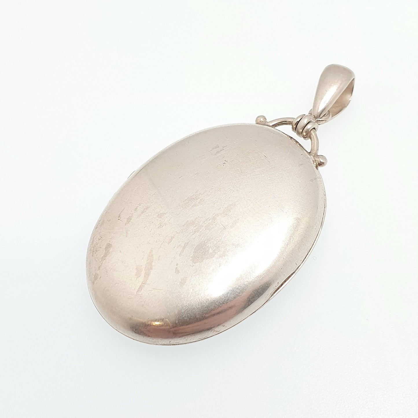 Antique Victorian Solid Silver Locket Smooth Polished Plain Blank Big Large Oval Necklace Pendant Vintage Jewellery Jewelry