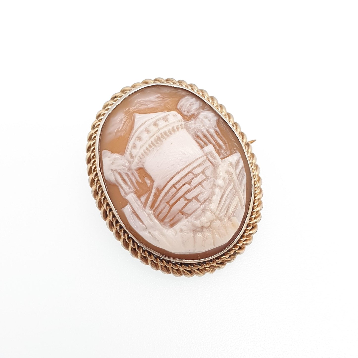 Antique Cameo Brooch Tower Castle Fort Solid Silver Victorian Gold Vermeil Genuine Shell Old Vintage Italian Jewelry Jewellery