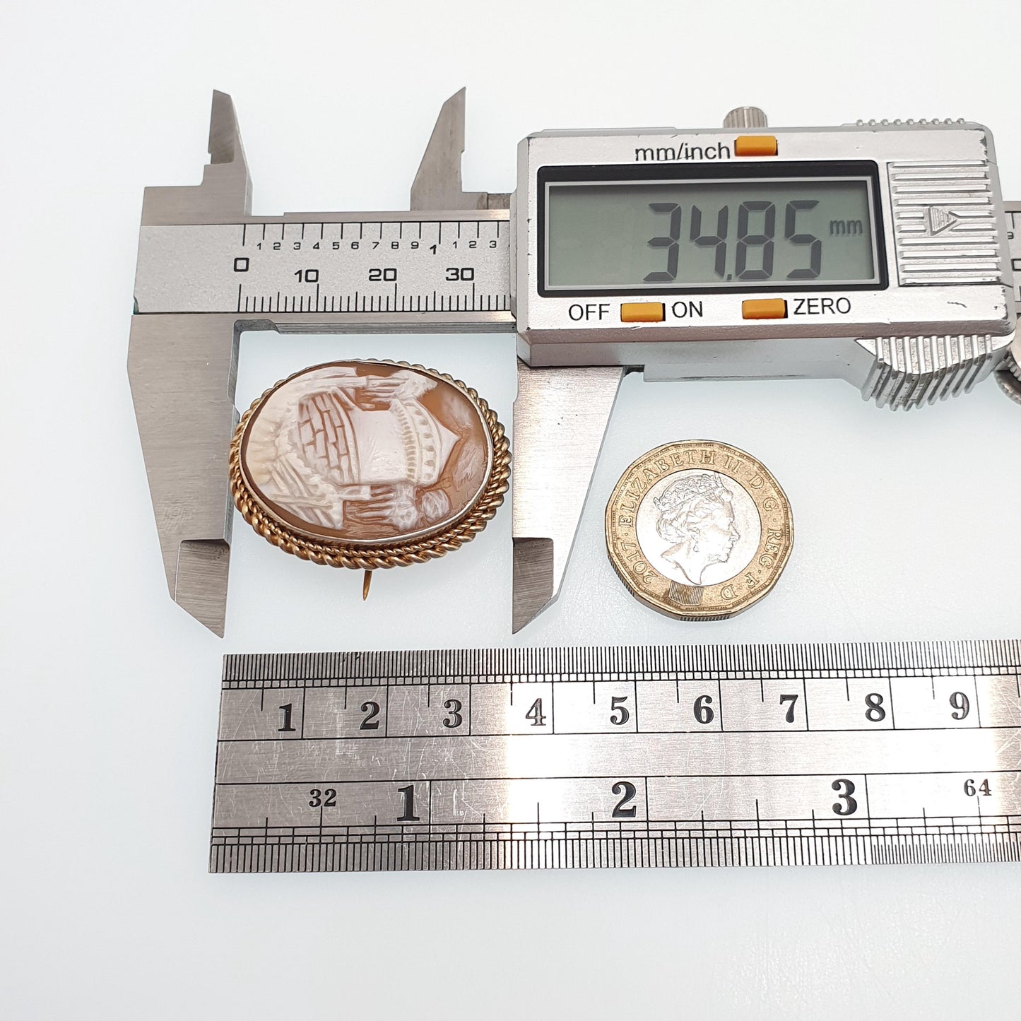 Antique Cameo Brooch Tower Castle Fort Solid Silver Victorian Gold Vermeil Genuine Shell Old Vintage Italian Jewelry Jewellery