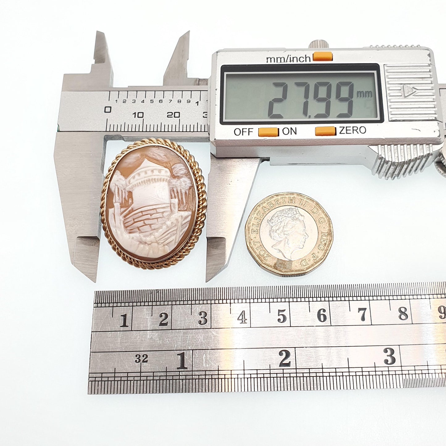 Antique Cameo Brooch Tower Castle Fort Solid Silver Victorian Gold Vermeil Genuine Shell Old Vintage Italian Jewelry Jewellery