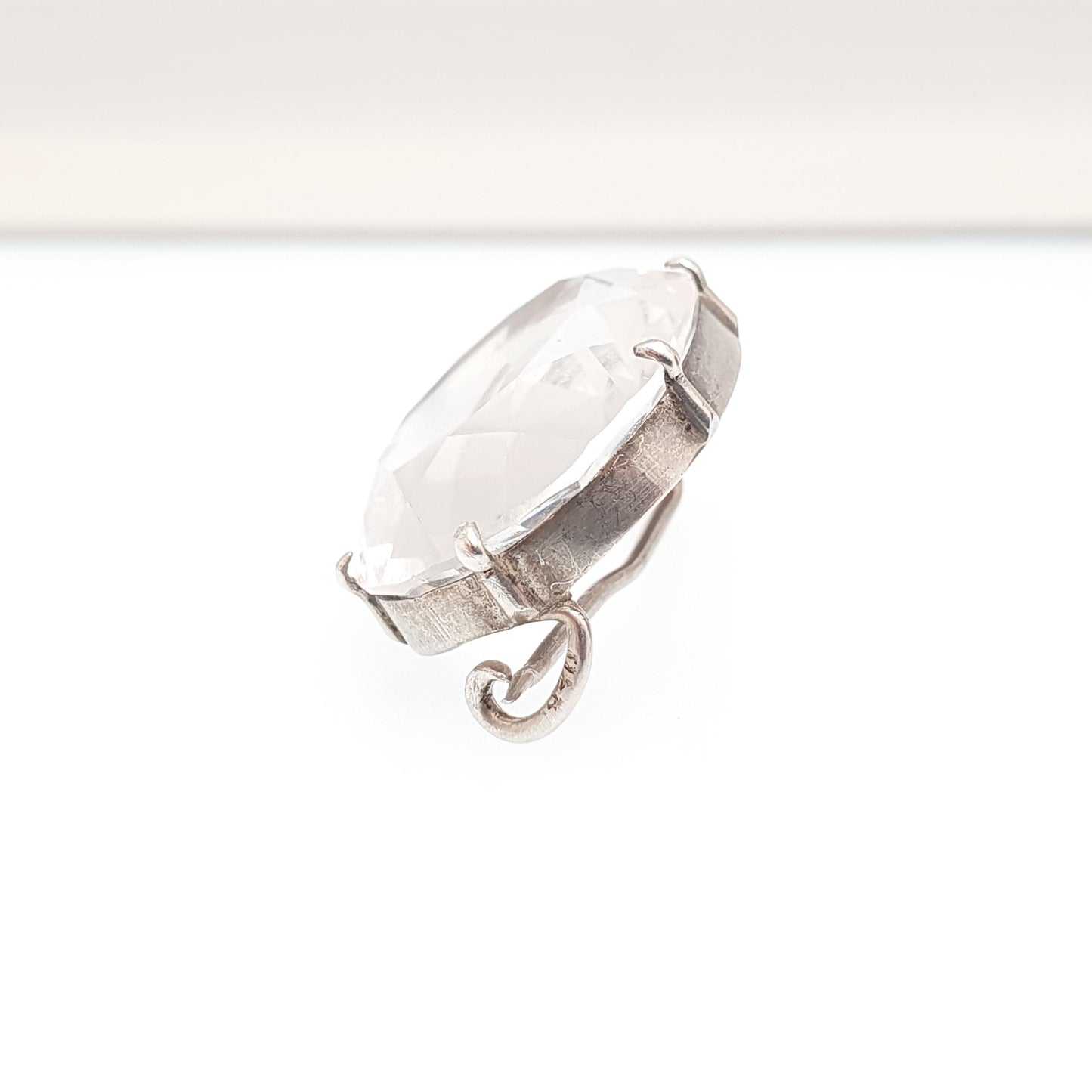 Antique Solid Silver Rock Crystal Brooch Art Deco White Quartz Large Oval Cut Gemstone Clear Vintage Big Womens Jewelry Jewellery