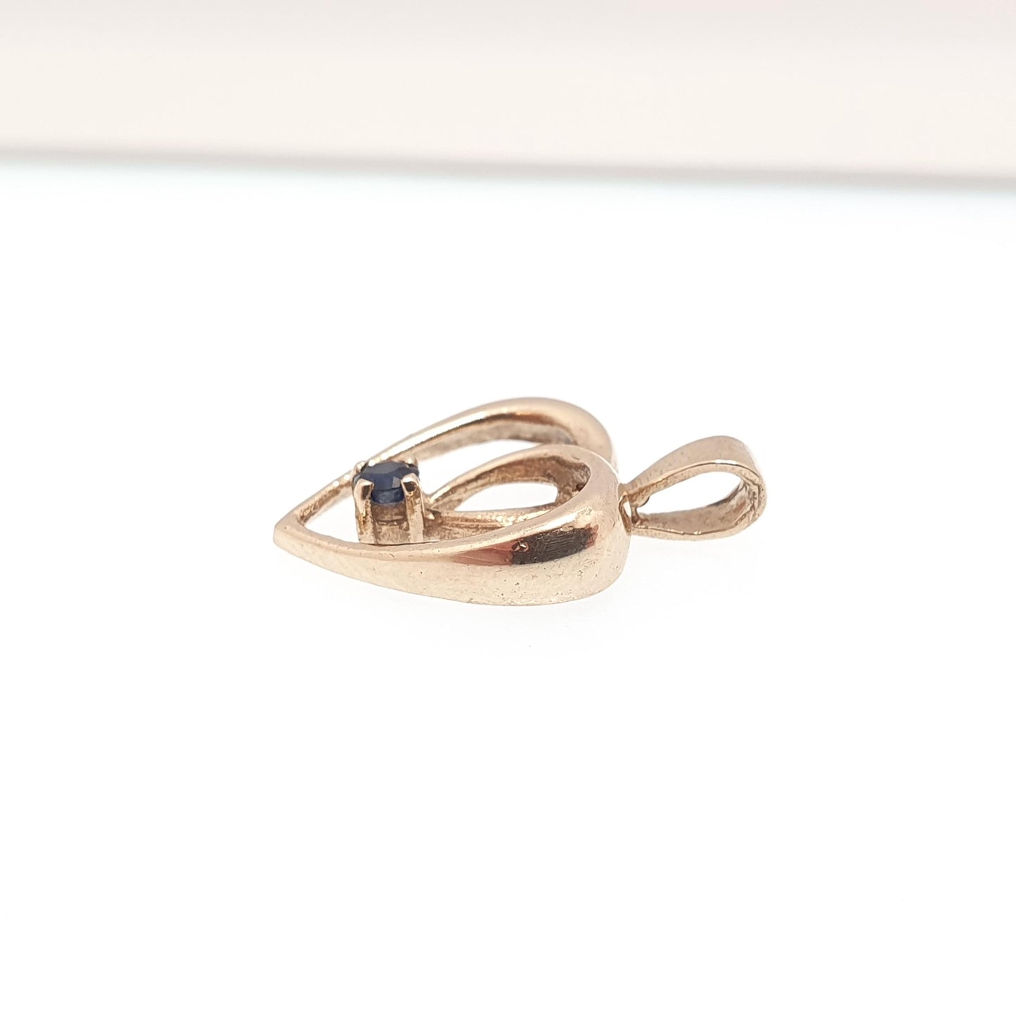 Vintage 9ct Gold Sapphire Heart Pendant Solid 375 9k 9kt Real Gemstone Necklace Cute Gift for Her Womens Jewelry Jewellery