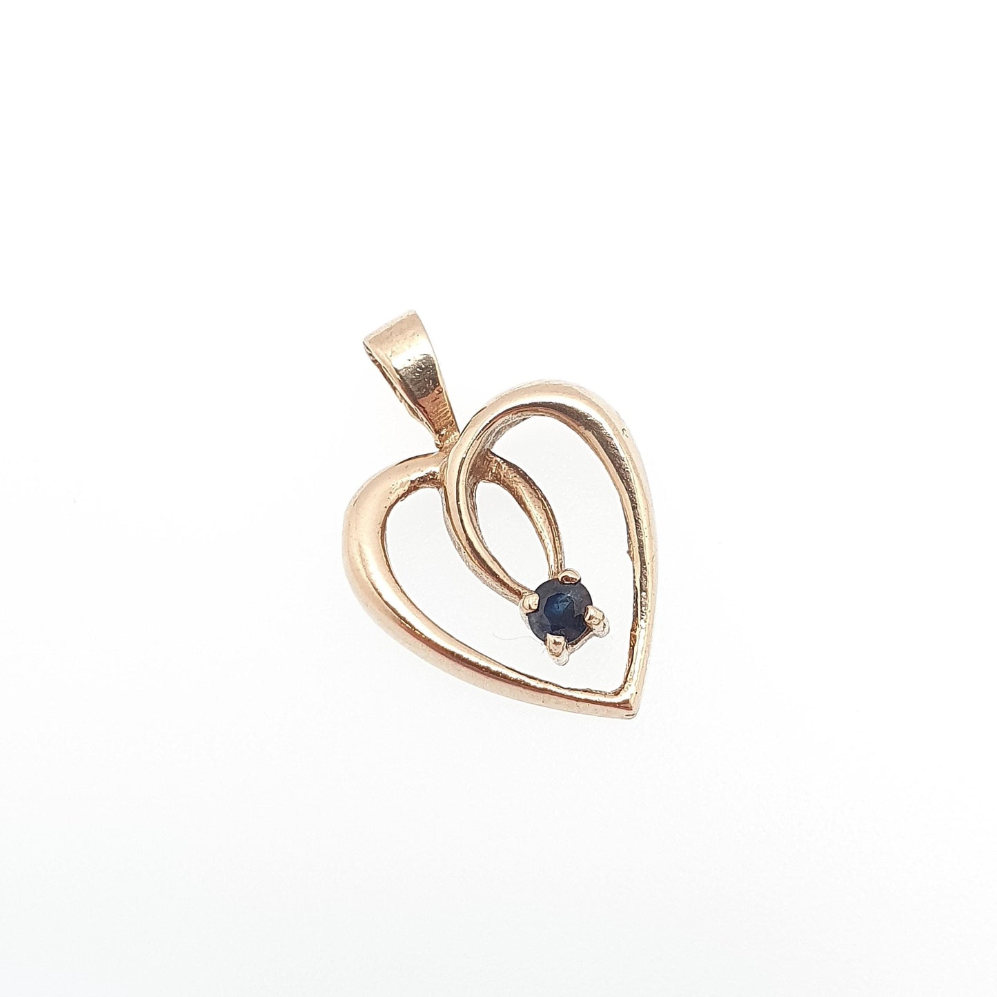 Vintage 9ct Gold Sapphire Heart Pendant Solid 375 9k 9kt Real Gemstone Necklace Cute Gift for Her Womens Jewelry Jewellery