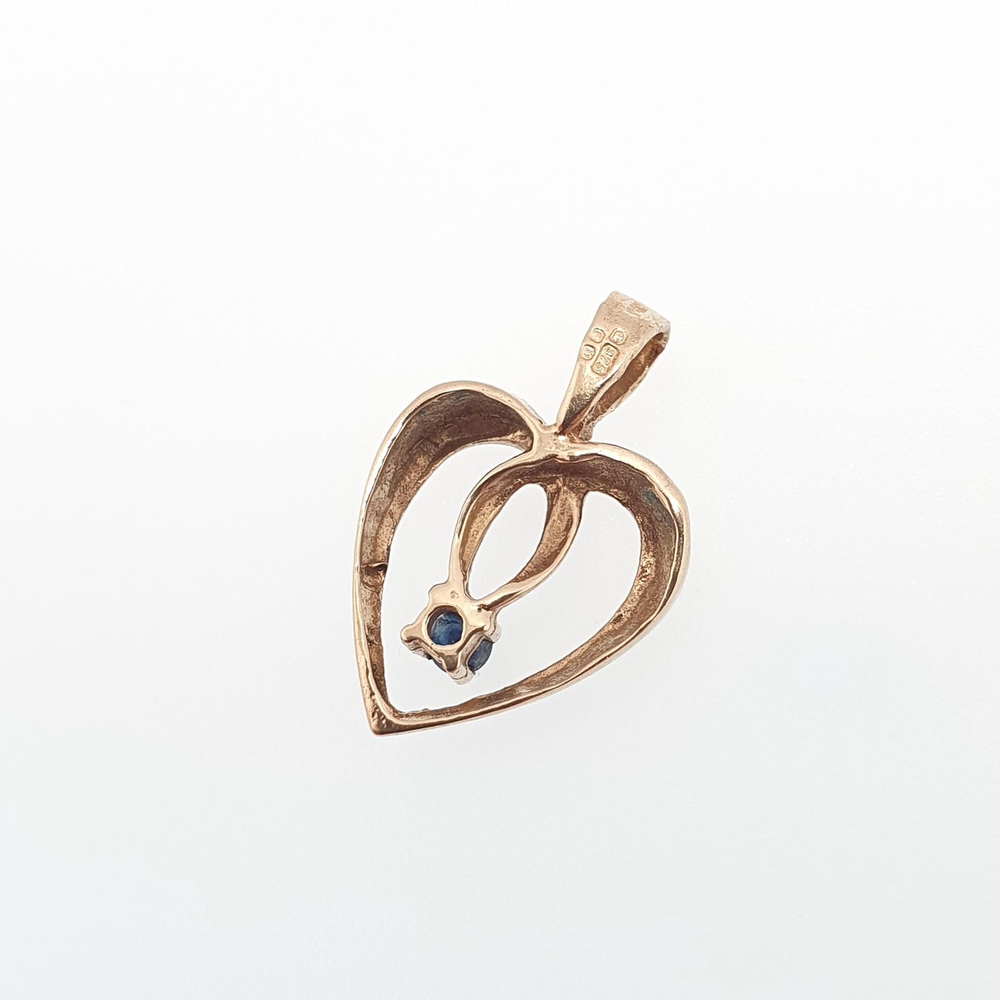 Vintage 9ct Gold Sapphire Heart Pendant Solid 375 9k 9kt Real Gemstone Necklace Cute Gift for Her Womens Jewelry Jewellery