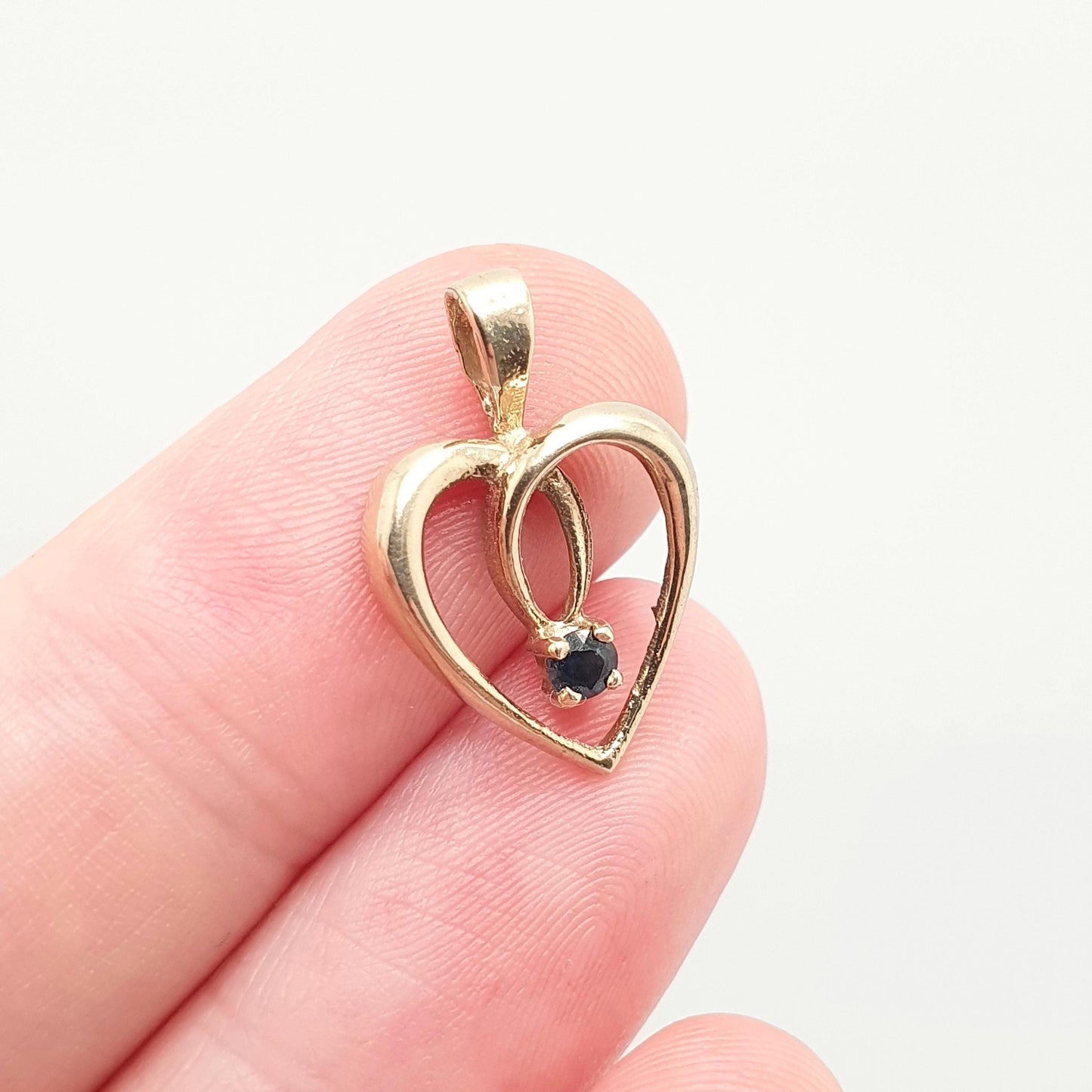 Vintage 9ct Gold Sapphire Heart Pendant Solid 375 9k 9kt Real Gemstone Necklace Cute Gift for Her Womens Jewelry Jewellery