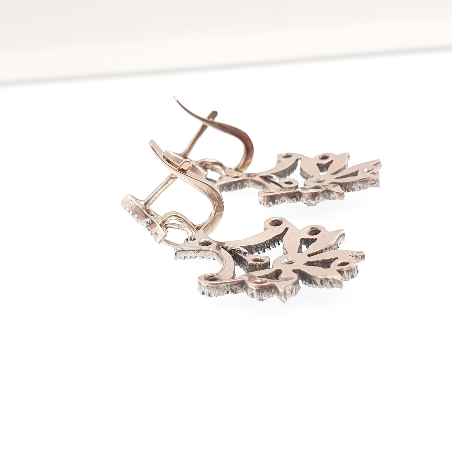 Antique Victorian 9ct Gold Diamond Earrings Solid Silver Old Mine Cut Hook Dangling Drop Chandelier Vintage Jewelry Jewellery