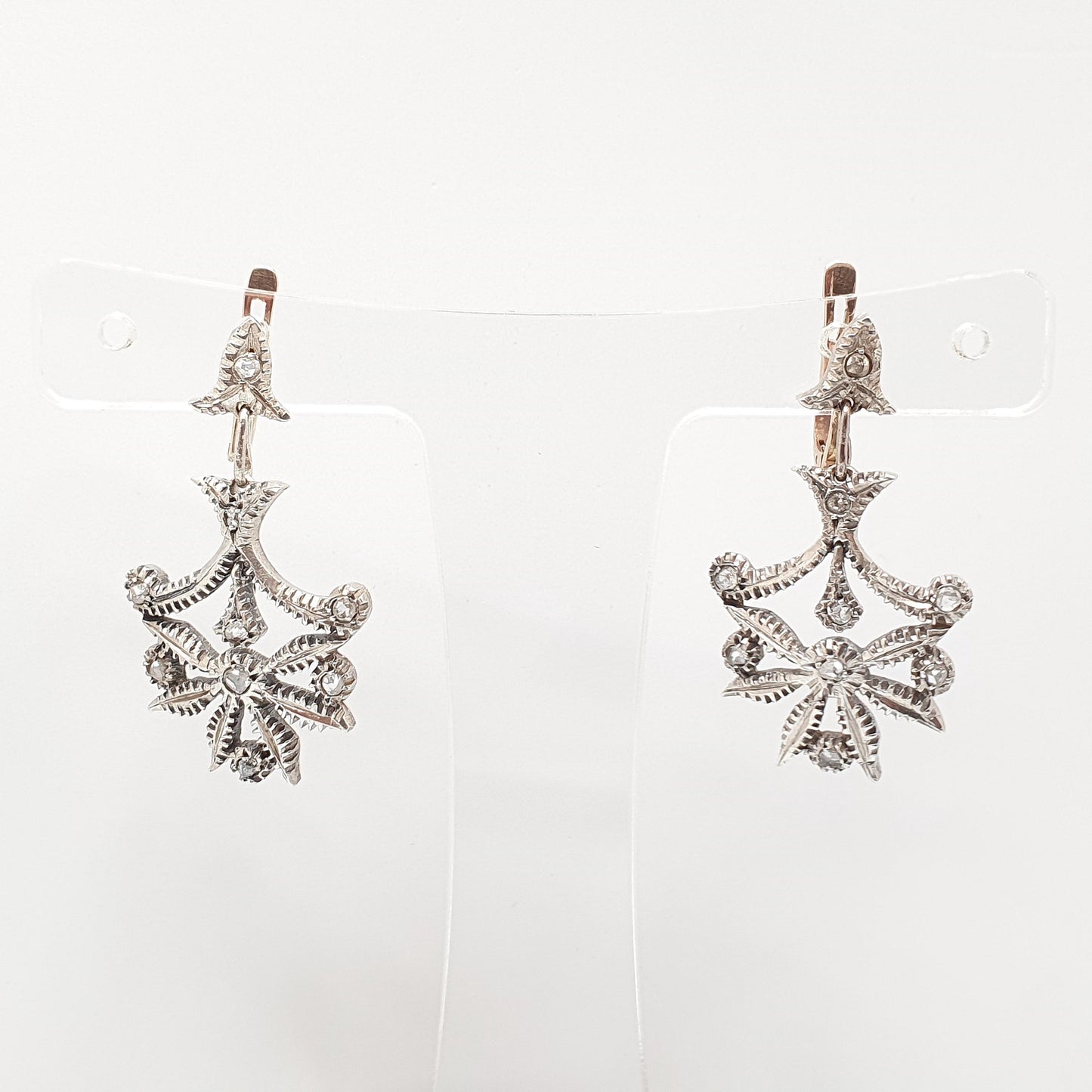 Antique Victorian 9ct Gold Diamond Earrings Solid Silver Old Mine Cut Hook Dangling Drop Chandelier Vintage Jewelry Jewellery