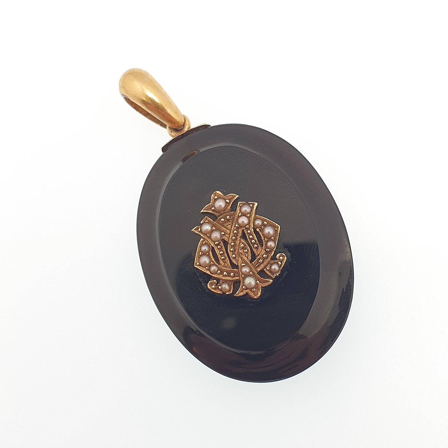 Antique 15ct Gold Onyx Locket Pendant Necklace Seed Pearl Victorian Mourning Solid 15 Carat 625 Black Gemstone Vintage Jewelry Jewellery