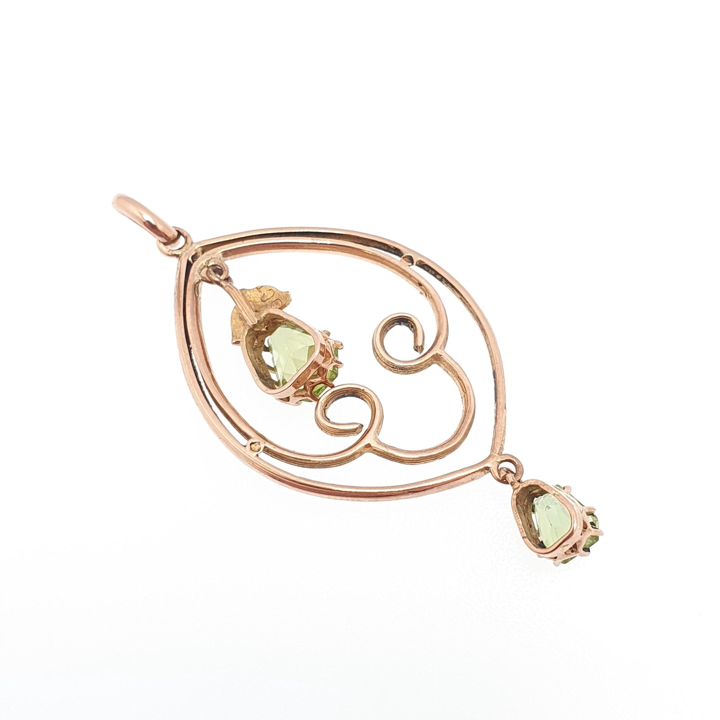 Antique 9k 9ct Gold Peridot Olivine Necklace Pendant Art Nouveau Edwardian Seed Pearl Openwork Solid 375 Elegant Womens Jewelry Jewellery