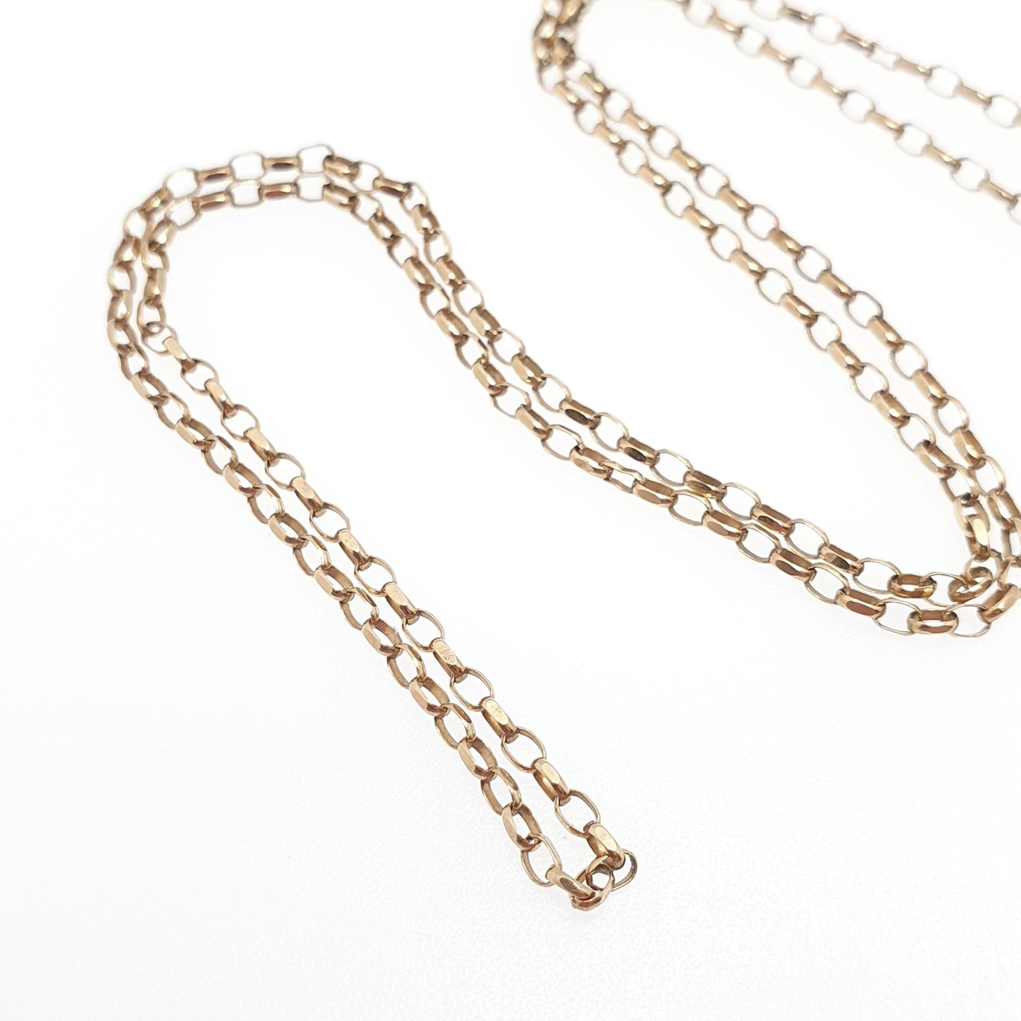 Vintage 9k 9ct Gold Belcher Link Chain Necklace Oval Cable 46cm 18.1" 2.40g Solid 375 Yellow Retro Womens Mens Hallmarked