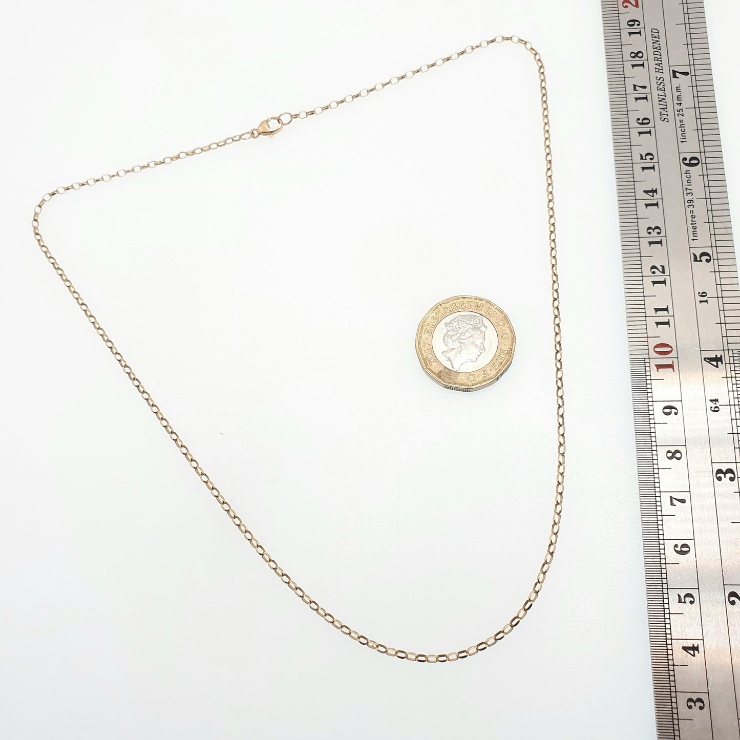 Vintage 9k 9ct Gold Belcher Link Chain Necklace Oval Cable 46cm 18.1" 2.40g Solid 375 Yellow Retro Womens Mens Hallmarked