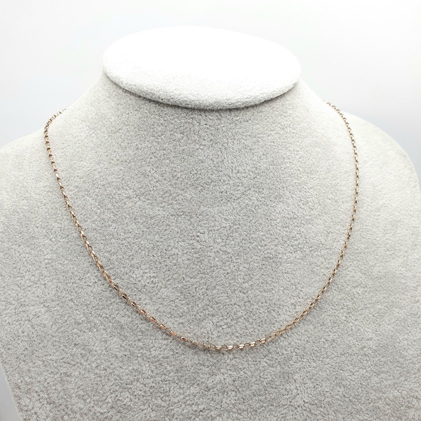 Vintage 9k 9ct Gold Belcher Link Chain Necklace Oval Cable 46cm 18.1" 2.40g Solid 375 Yellow Retro Womens Mens Hallmarked