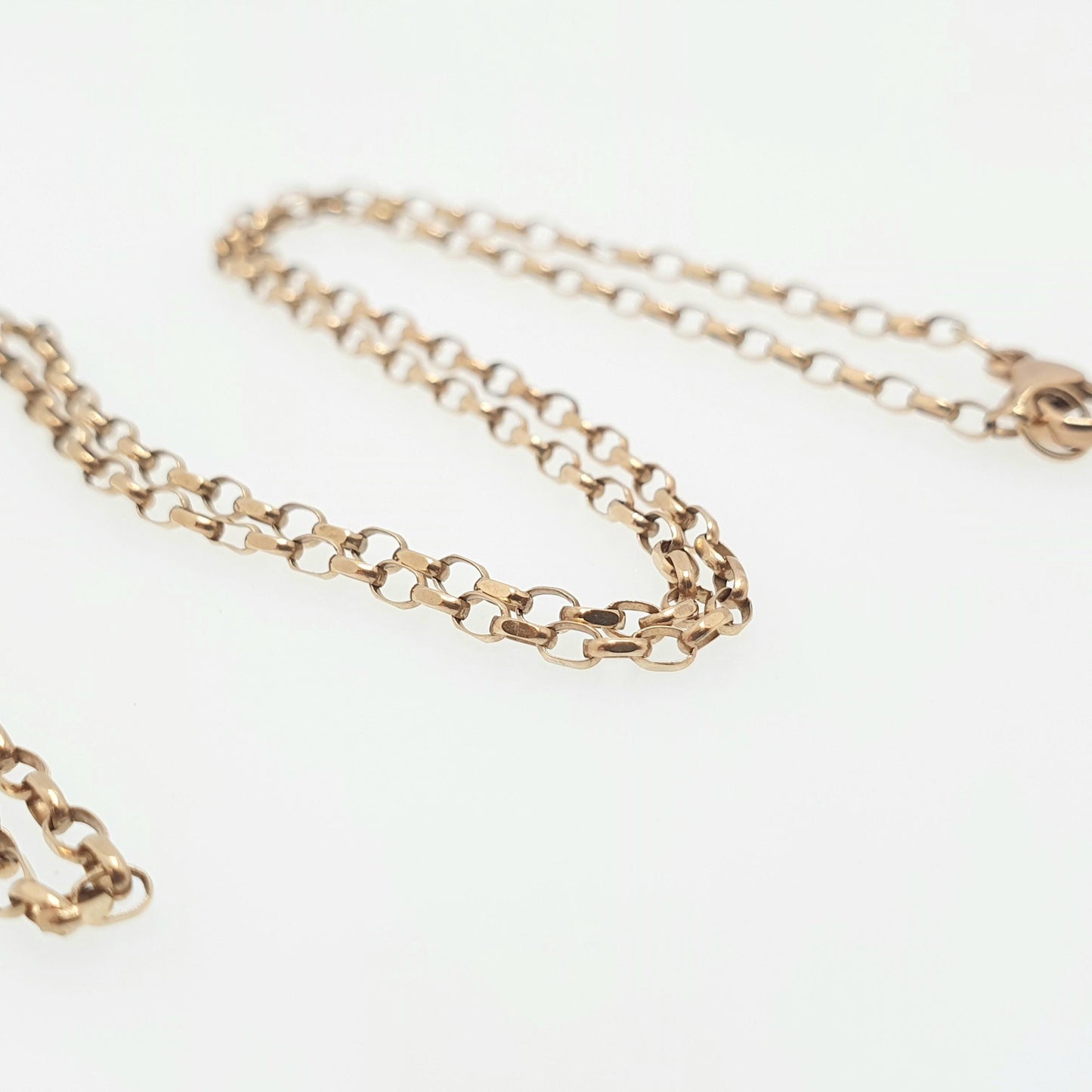 Vintage 9k 9ct Gold Belcher Link Chain Necklace Oval Cable 46cm 18.1" 2.40g Solid 375 Yellow Retro Womens Mens Hallmarked