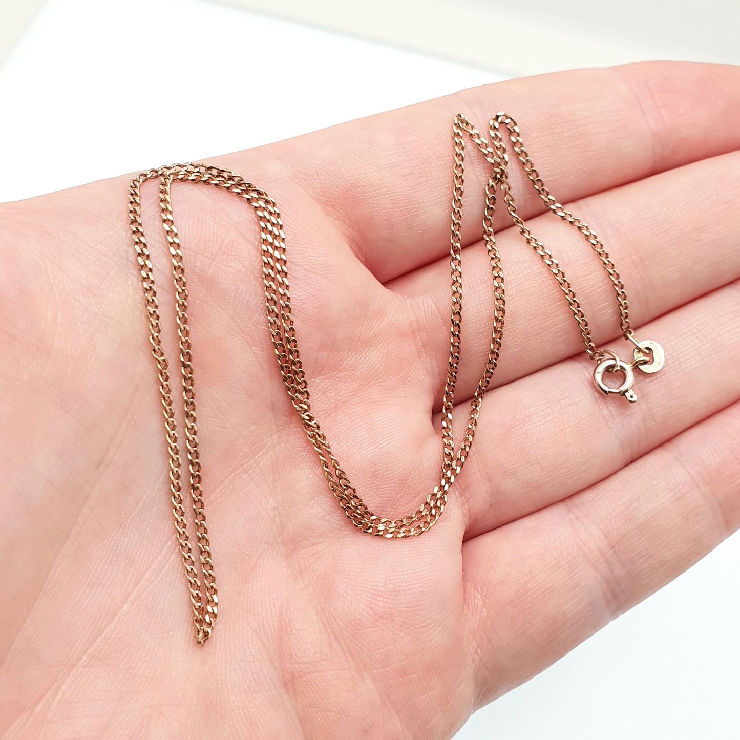 Vintage 9k 9ct Rose Gold Chain Necklace Curb Link Long 48cm 18.9" 2.77g Links Solid 9 Carat Rose Red Mens Womens Jewelry Jewellery