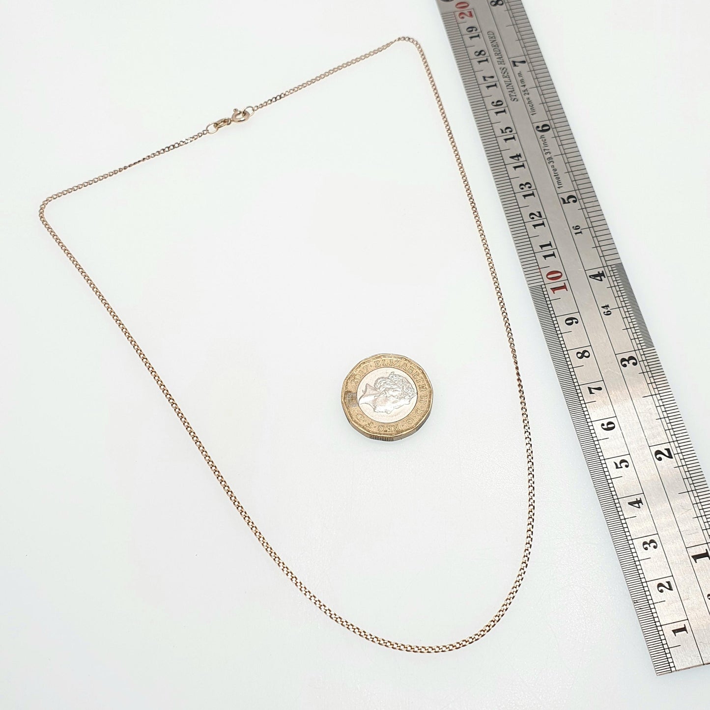 Vintage 9k 9ct Rose Gold Chain Necklace Curb Link Long 48cm 18.9" 2.77g Links Solid 9 Carat Rose Red Mens Womens Jewelry Jewellery