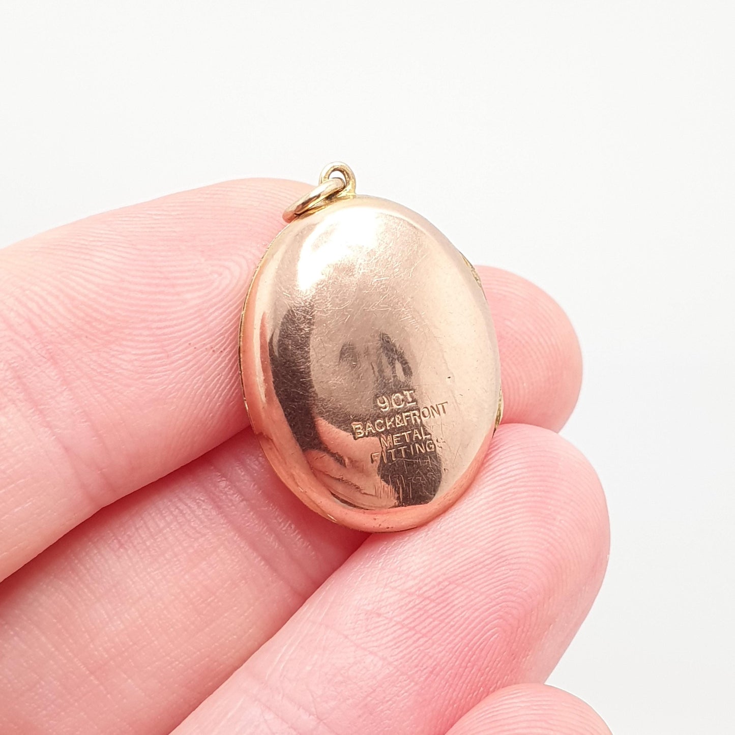 Antique 9ct Rose Gold Locket Oval Engraved Solid 9k 375 Red Pendant Fine Back & Front Necklace Jewelry Womens Jewellery