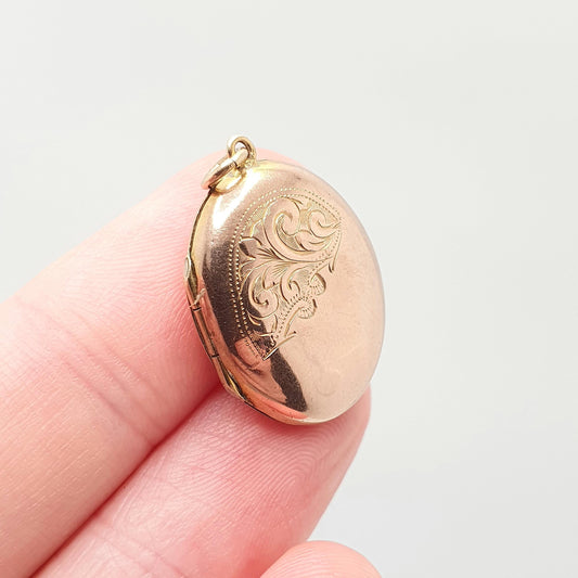 Antique 9ct Rose Gold Locket Oval Engraved Solid 9k 375 Red Pendant Fine Back & Front Necklace Jewelry Womens Jewellery