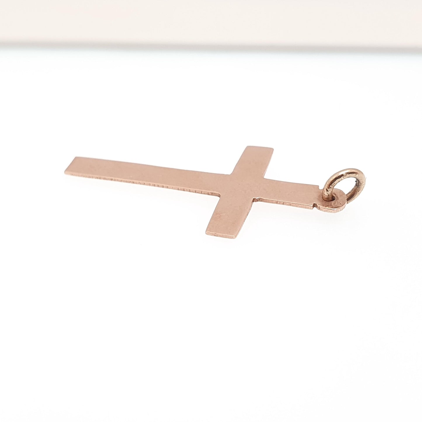 Antique 9ct 9k Rose Gold Crucifix Necklace Cross Pendant Plain Smooth Solid 375 9kt Vintage Jewellery Jewelry