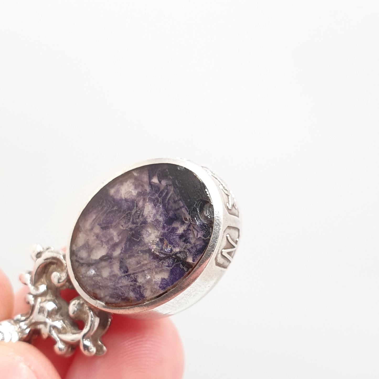 Vintage Blue John Sterling Silver Necklace Pendant Large Big Fob 1980 Hallmark Bleu Jaune Doublet Gemstone Jewellery Jewelry