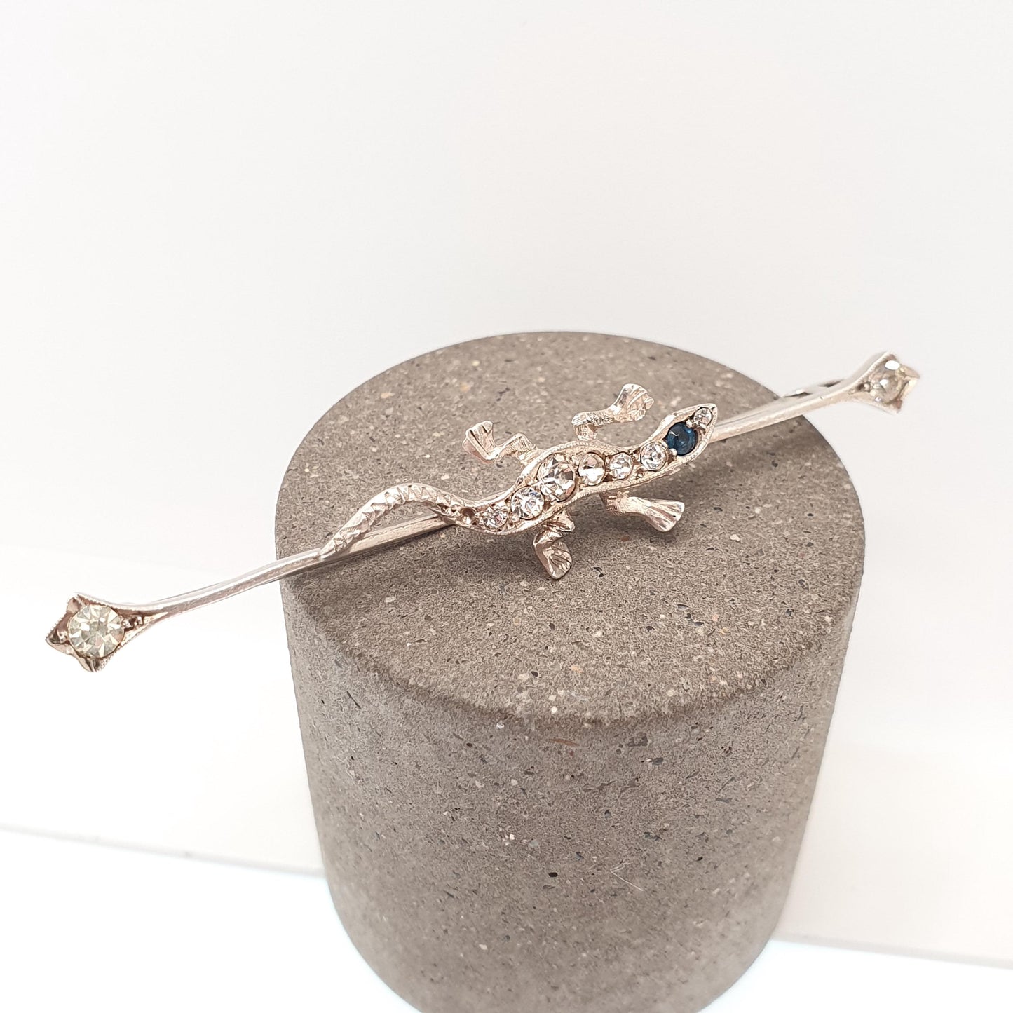 Antique Solid Silver Lizard Brooch Diamond Paste Sapphire Pastes Art Deco Reptile Animal Vintage Womens Retro Jewelry Jewellery