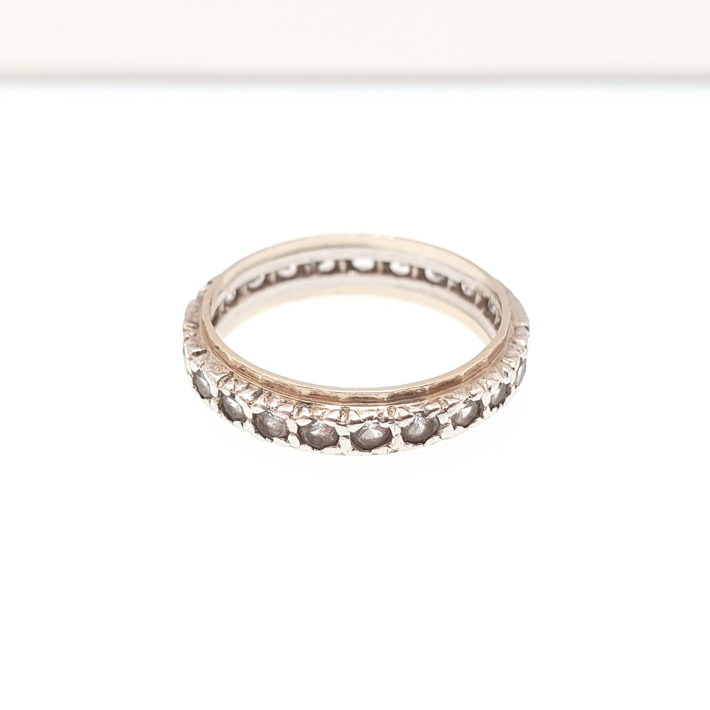 Antique 9ct Gold Eternity Ring Diamond White Spinel Sterling Silver Band Solid 9kt 9k Gold Art Deco Vintage 1920s Womens Jewelry Jewellery
