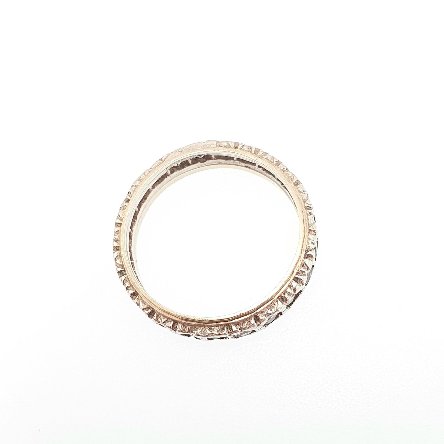 Antique 9ct Gold Eternity Ring Diamond White Spinel Sterling Silver Band Solid 9kt 9k Gold Art Deco Vintage 1920s Womens Jewelry Jewellery