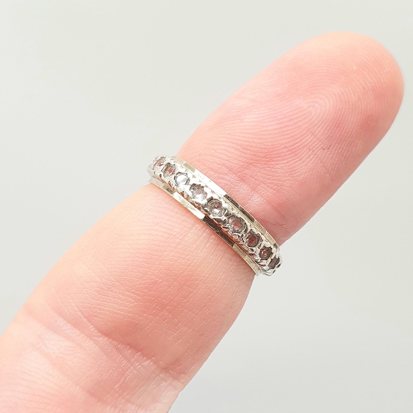 Antique 9ct Gold Eternity Ring Diamond White Spinel Sterling Silver Band Solid 9kt 9k Gold Art Deco Vintage 1920s Womens Jewelry Jewellery