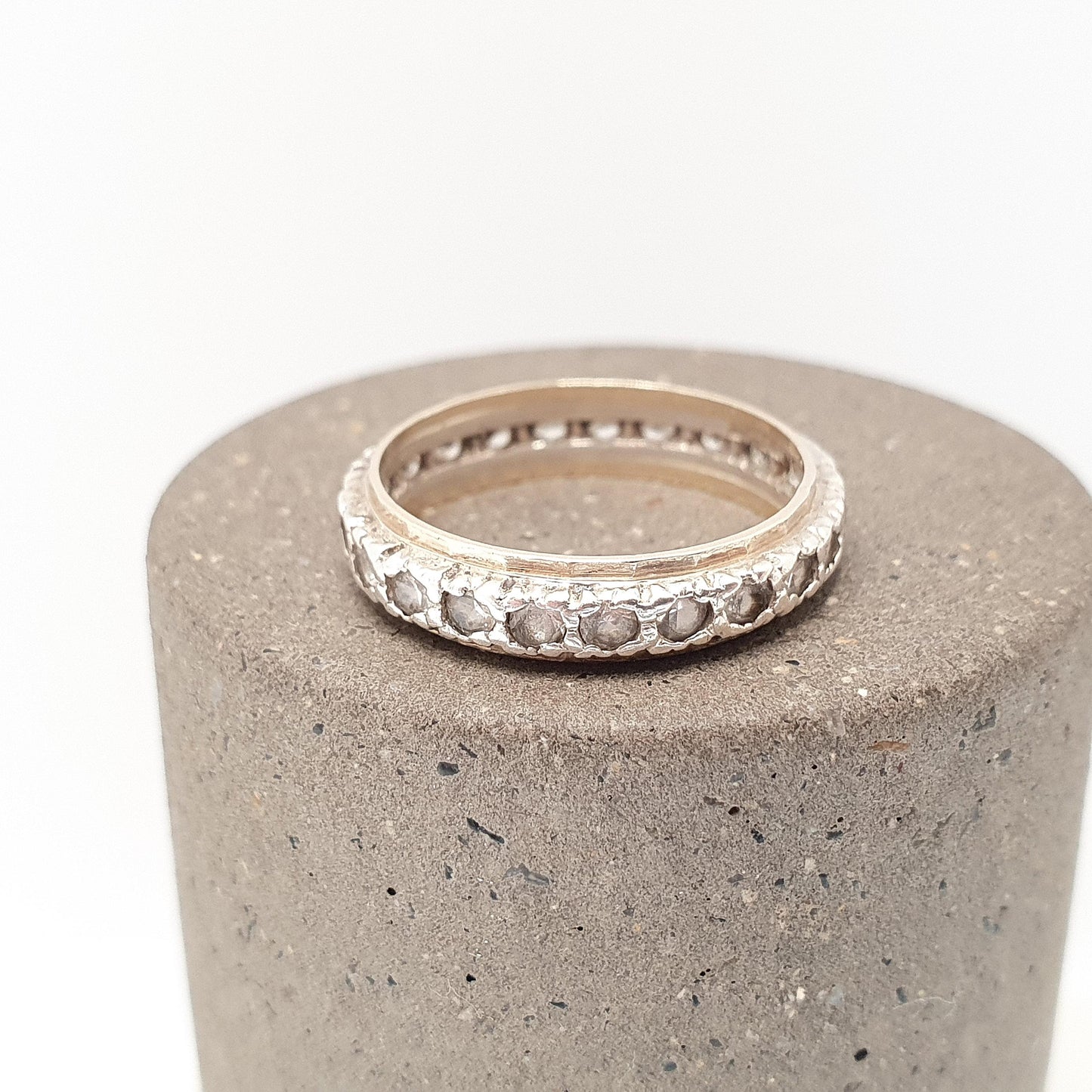 Antique 9ct Gold Eternity Ring Diamond White Spinel Sterling Silver Band Solid 9kt 9k Gold Art Deco Vintage 1920s Womens Jewelry Jewellery